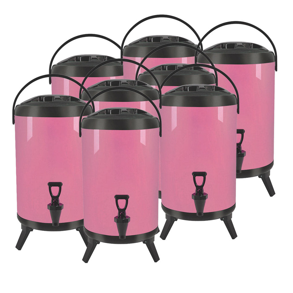 NNEAGS 8X 16L Stainless Steel Insulated Milk Tea Barrel Hot and Cold Beverage Dispenser Container with Faucet Pink-0