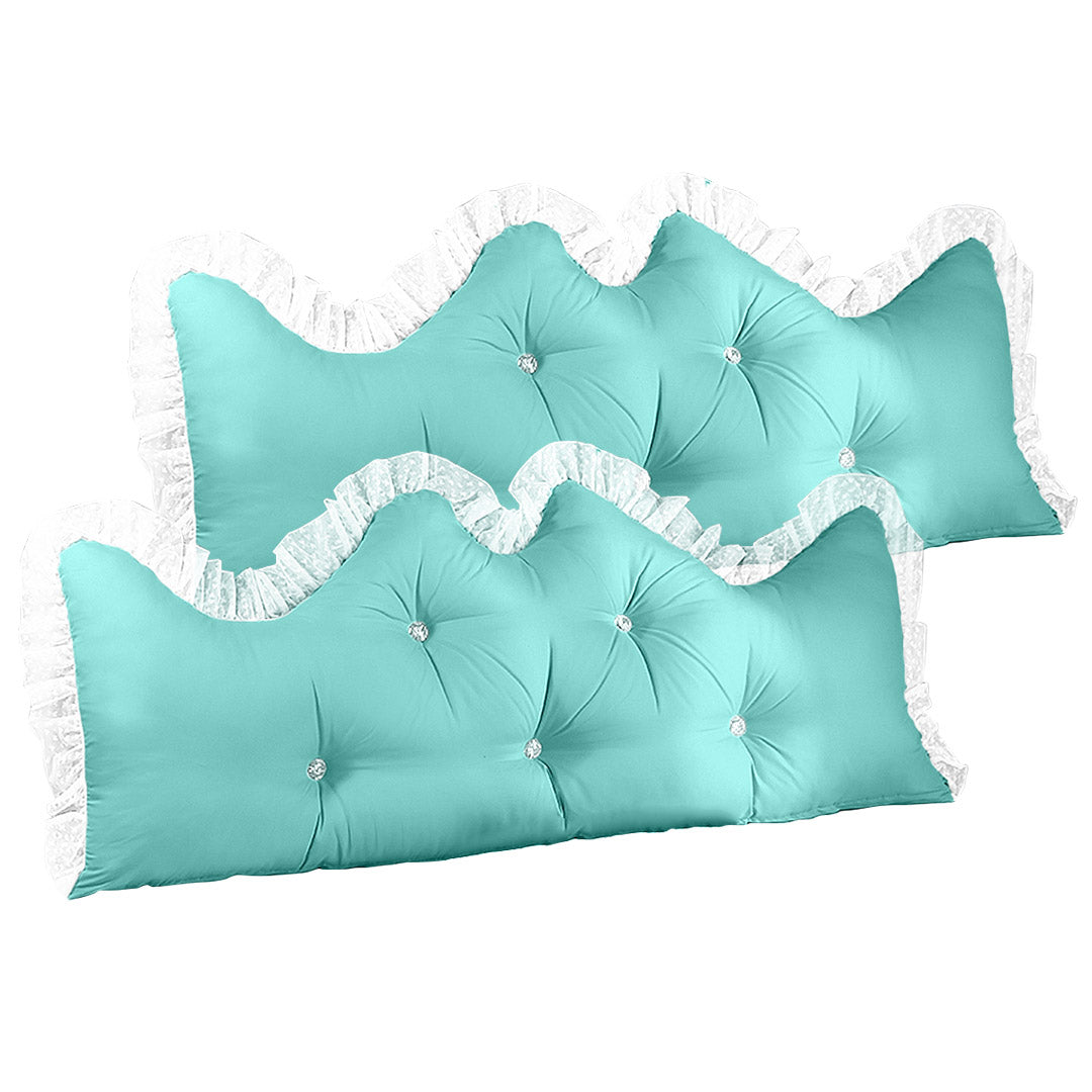 NNEAGS 2X 150cm Light Blue Princess Bed Pillow Headboard Backrest Bedside Tatami Sofa Cushion with Ruffle Lace Home Decor-0