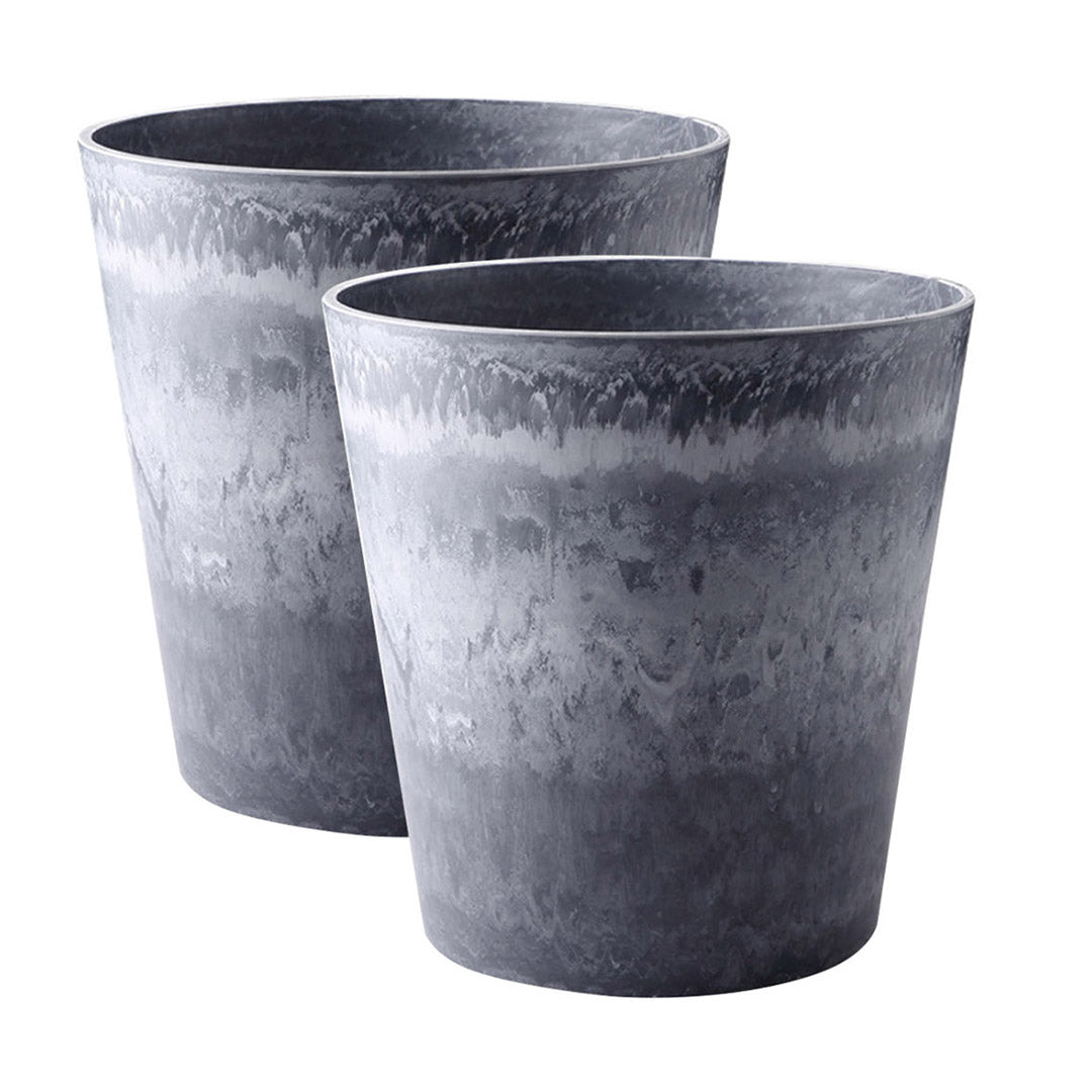NNEAGS 2X 32cm Weathered Grey Round Resin Plant Flower Pot in Cement Pattern Planter Cachepot for Indoor Home Office-0
