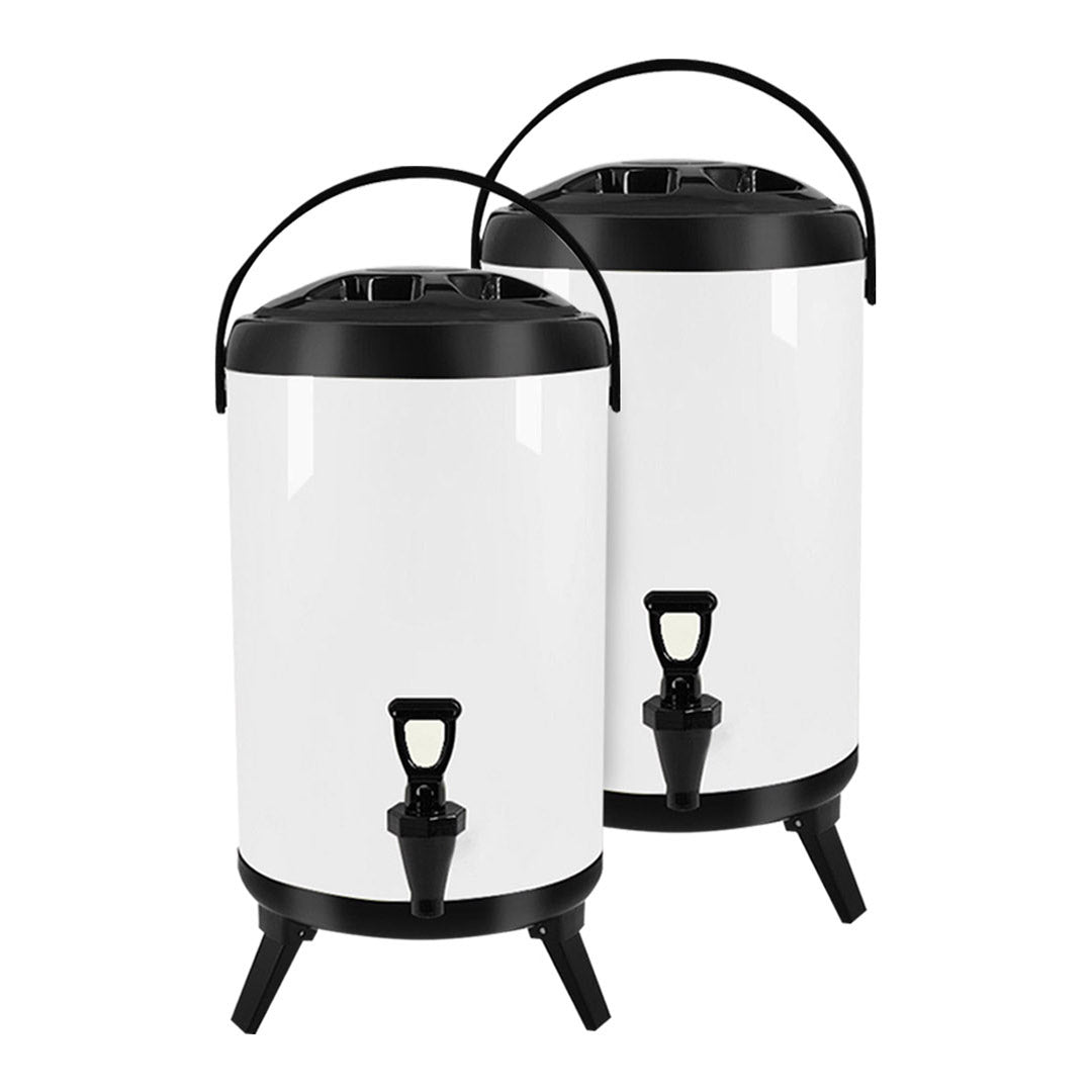 NNEAGS 2X 14L Stainless Steel Insulated Milk Tea Barrel Hot and Cold Beverage Dispenser Container with Faucet White-0