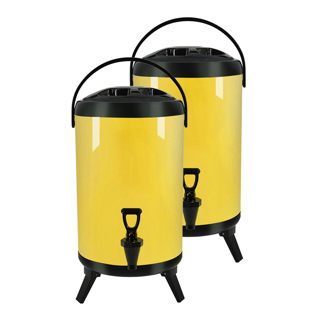 NNEAGS 2X 14L Stainless Steel Insulated Milk Tea Barrel Hot and Cold Beverage Dispenser Container with Faucet Yellow-0