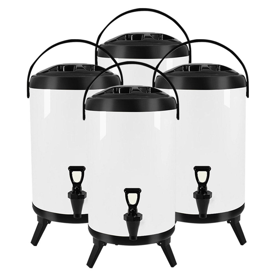 NNEAGS 4X 14L Stainless Steel Insulated Milk Tea Barrel Hot and Cold Beverage Dispenser Container with Faucet White-0