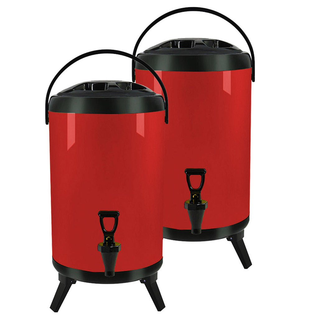 NNEAGS 2X 12L Stainless Steel Insulated Milk Tea Barrel Hot and Cold Beverage Dispenser Container with Faucet Red-0