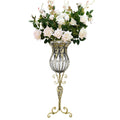 NNEAGS 85cm Clear Glass Tall Floor Vase with 12pcs White Artificial Fake Flower Set-0