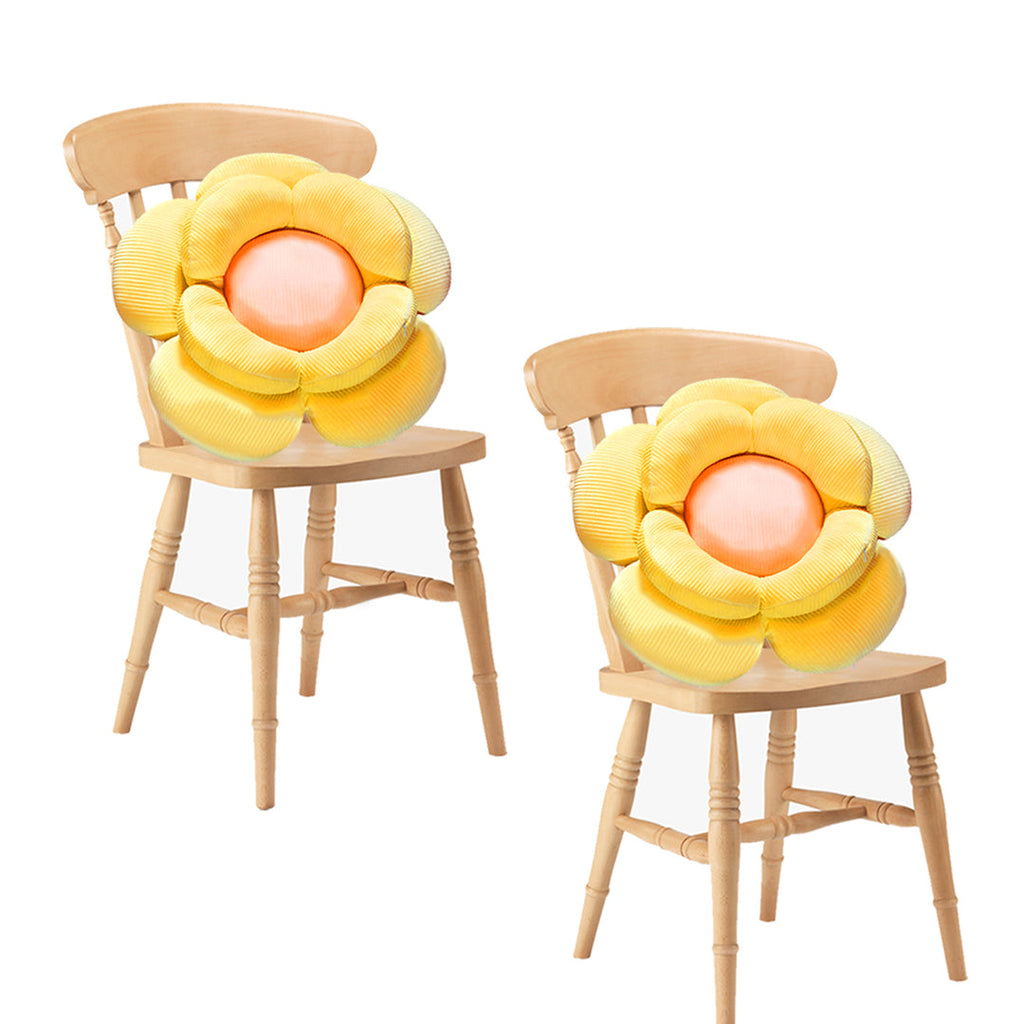 NNEAGS 2X  Yellow Double Flower Shape Cushion Soft Bedside Floor Plush Pillow Home Decor-0