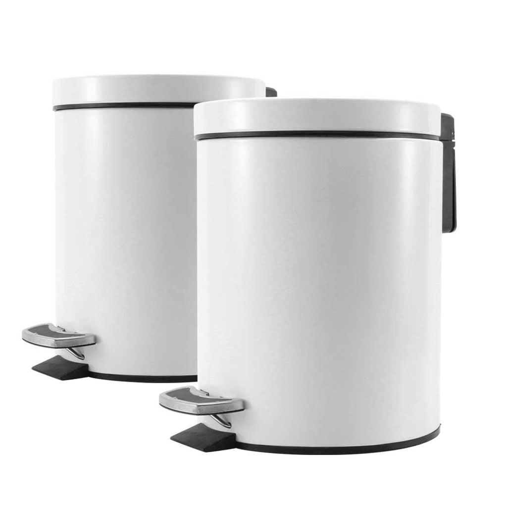 NNEAGS 2X 7L Foot Pedal Stainless Steel Rubbish Recycling Garbage Waste Trash Bin Round White-0