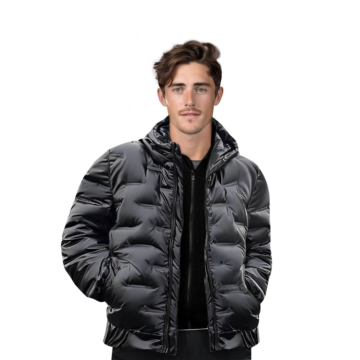 NNEAGS abbee Black 3XL Winter Hooded Glossy Down Jacket Stylish Lightweight Quilted Warm Puffer Coat-0