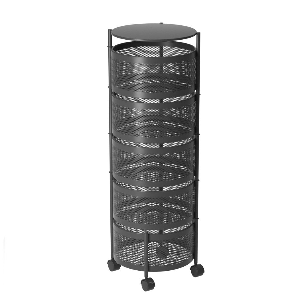 NNEAGS 5 Tier Steel Round Rotating Kitchen Cart Multi-Functional Shelves Portable Storage Organizer with Wheels-0