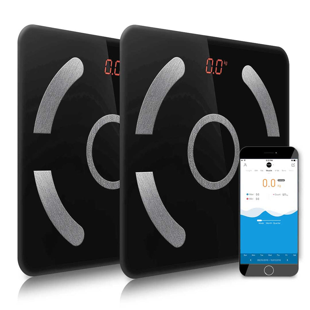 NNEAGS 2X Wireless Bluetooth Digital Body Fat Scale Bathroom Weighing Scales Health Analyzer Weight Black-0