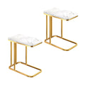 NNEAGS 2X 30x50cm White Ceramic Sofa Side Square Mini Table w/ Gold Metal Legs-0