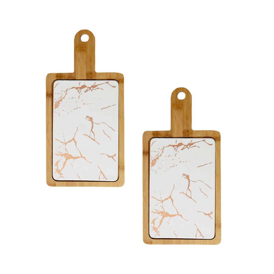 NNEAGS 2X 33.5cm White Square Wooden Serving Tray Slate Steak Serving Platter Chopping Board Paddle Home Decor-0