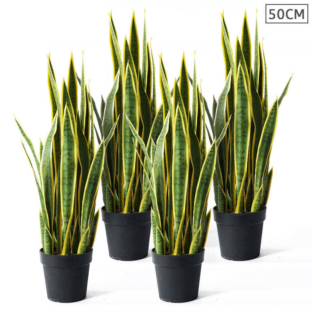NNEAGS 4X 50cm Artificial Indoor Yellow Edge Tiger Piran Fake Decoration Tree Flower Pot Plant-0