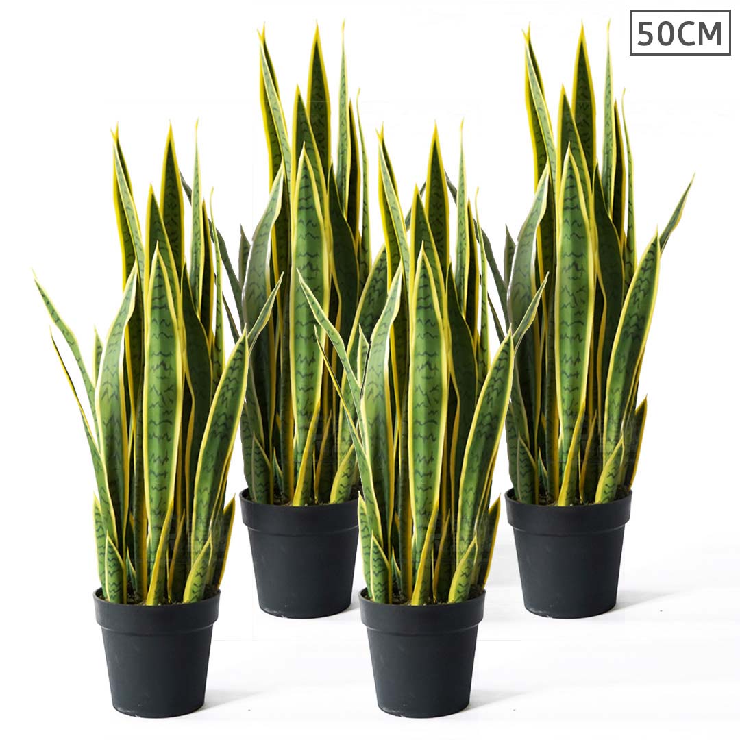 NNEAGS 4X 50cm Artificial Indoor Yellow Edge Tiger Piran Fake Decoration Tree Flower Pot Plant-0