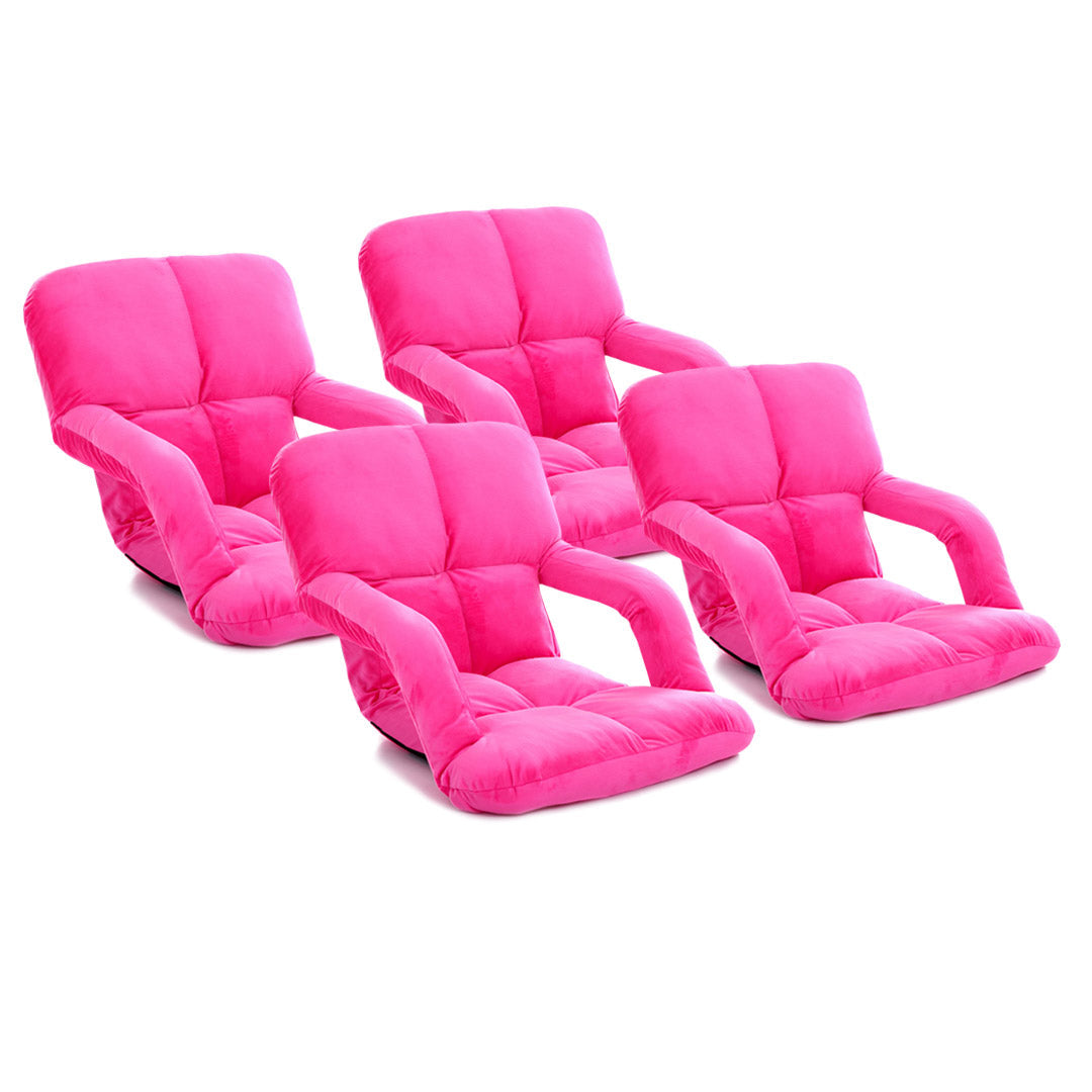 NNEAGS 4X Foldable Lounge Cushion Adjustable Floor Lazy Recliner Chair with Armrest Pink-0