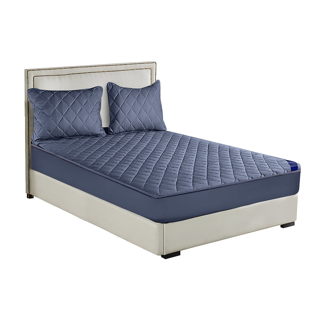 NNEAGS Blue 183cm Wide Cross-Hatch Mattress Cover Thick Quilted Stretchable Bed Spread Sheet Protector with Pillow Covers-0