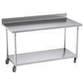NNEAGS 150cm Catering Kitchen Stainless Steel Prep Work Bench Table with Backsplash and Caster Wheels-0
