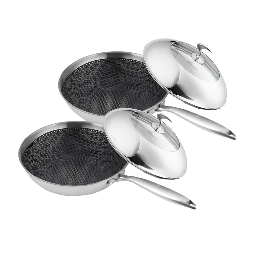 NNEAGS 2X 18/10 Stainless Steel Fry Pan 30cm Frying Pan Top Grade Cooking Non Stick Interior Skillet with Lid-0