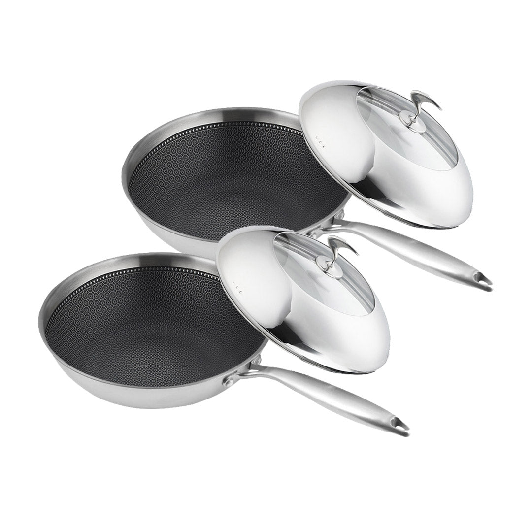 NNEAGS 2X 18/10 Stainless Steel Fry Pan 30cm Frying Pan Top Grade Cooking Non Stick Interior Skillet with Lid-0