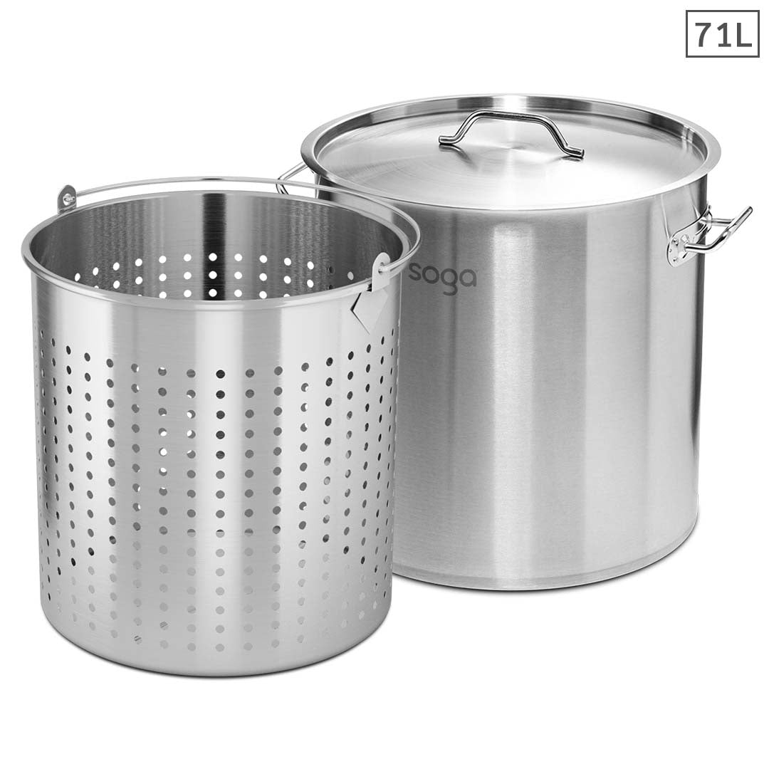 NNEAGS 71L 18/10 Stainless Steel Stockpot with Perforated Stock pot Basket Pasta Strainer-0