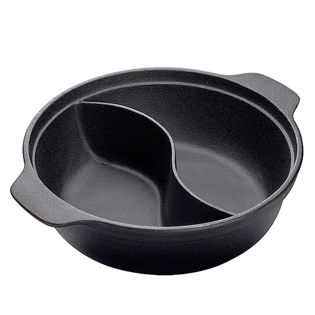 NNEAGS 32CM Round Cast Iron Shabu Shabu Hotpot Beef Chicken Stew Wok Two-Flavor Division-0