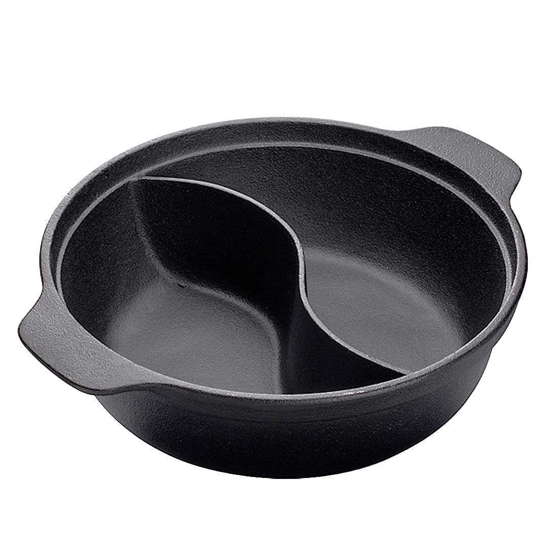 NNEAGS 32CM Round Cast Iron Shabu Shabu Hotpot Beef Chicken Stew Wok Two-Flavor Division-0