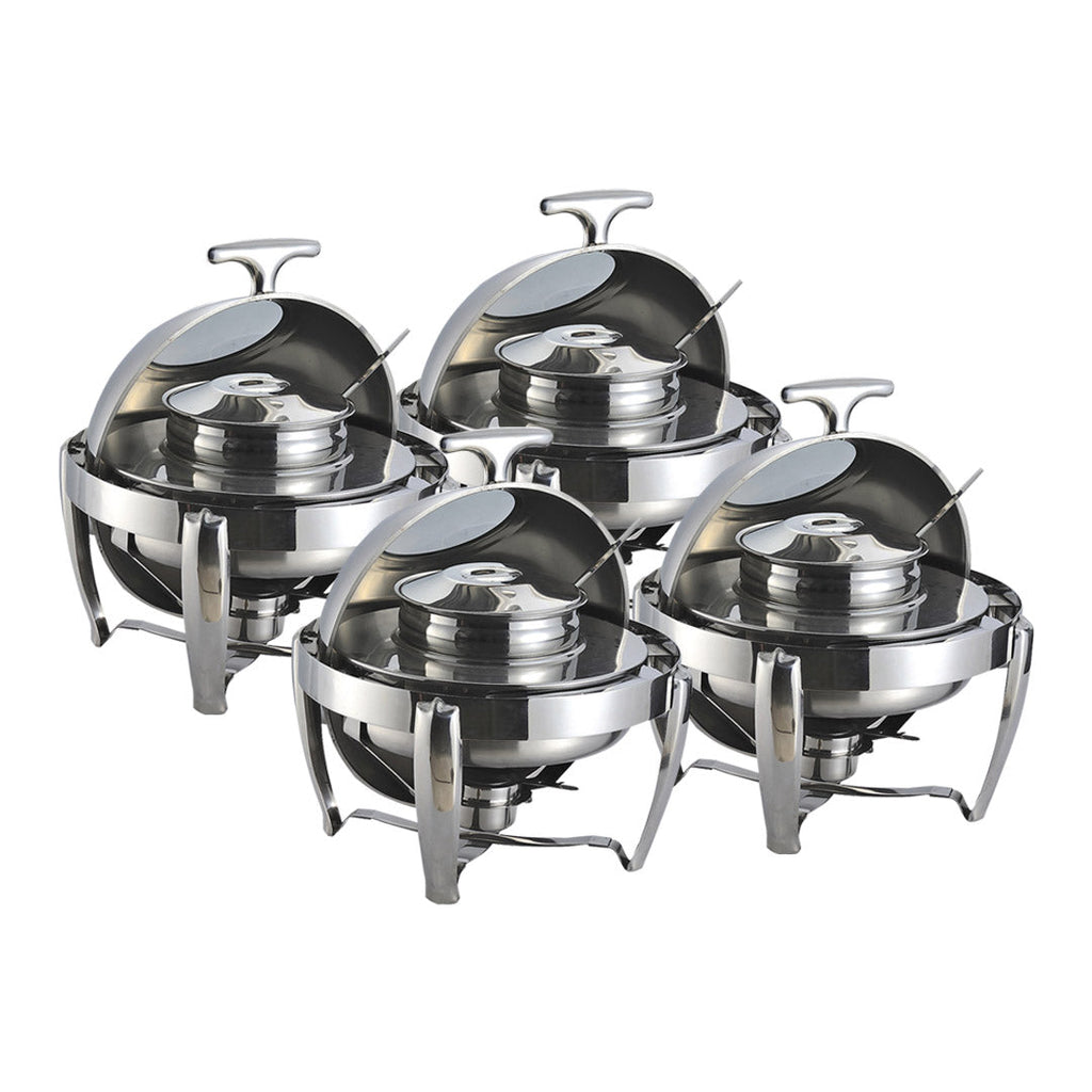 NNEAGS 4X 6.5L Stainless Steel Round Soup Tureen Bowl Station Roll Top Buffet Chafing Dish Catering Chafer Food Warmer Server-0