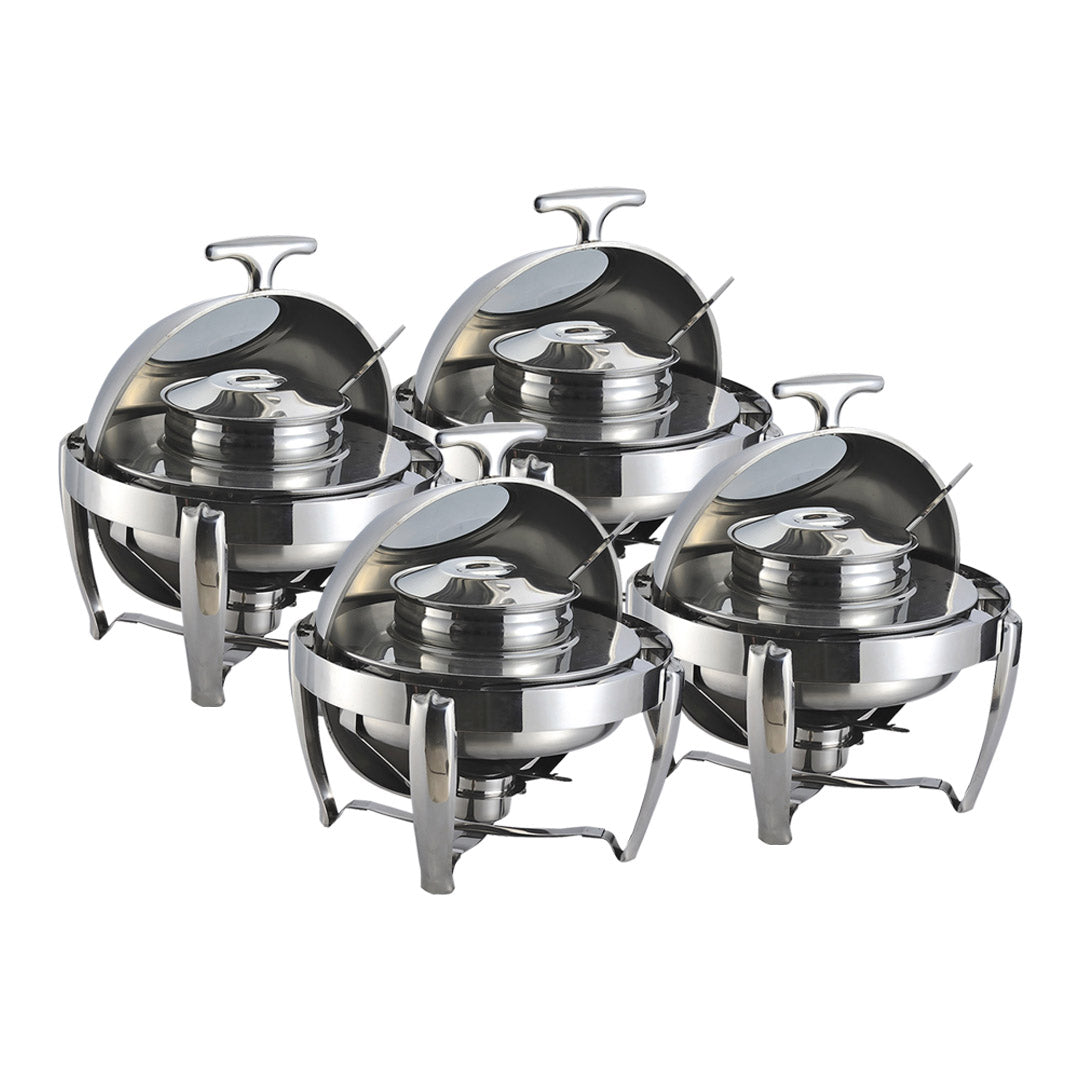NNEAGS 4X 6.5L Stainless Steel Round Soup Tureen Bowl Station Roll Top Buffet Chafing Dish Catering Chafer Food Warmer Server-0
