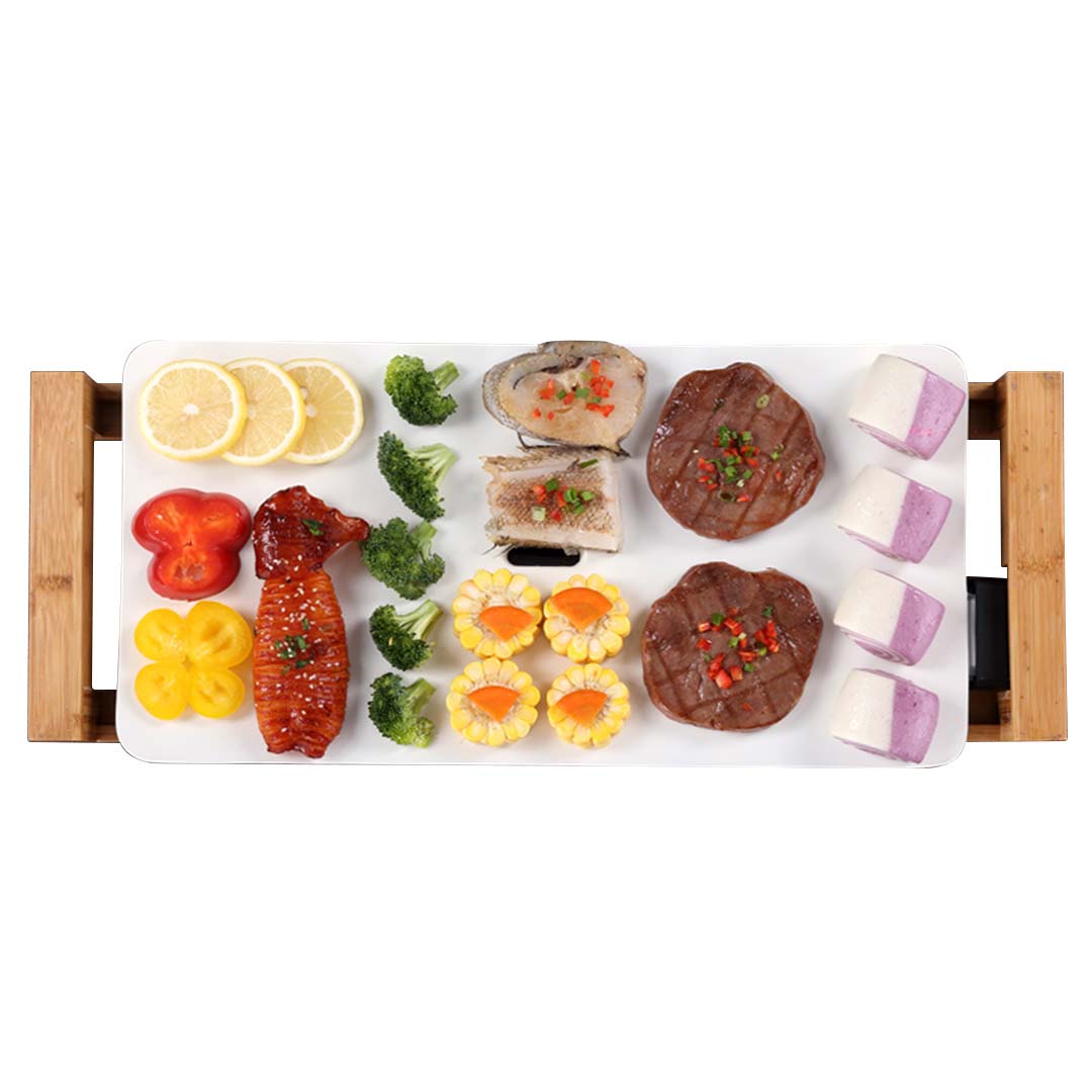 NNEAGS Electric Ceramic BBQ Grill Non-stick Surface Hot Plate for Indoor & Outdoor White-0
