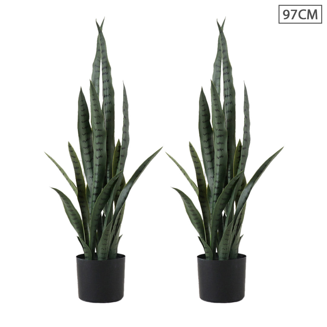 NNEAGS 2X 97cm Artificial Indoor Snake Sansevieria Plant Fake Decoration Tree Flower Pot-0