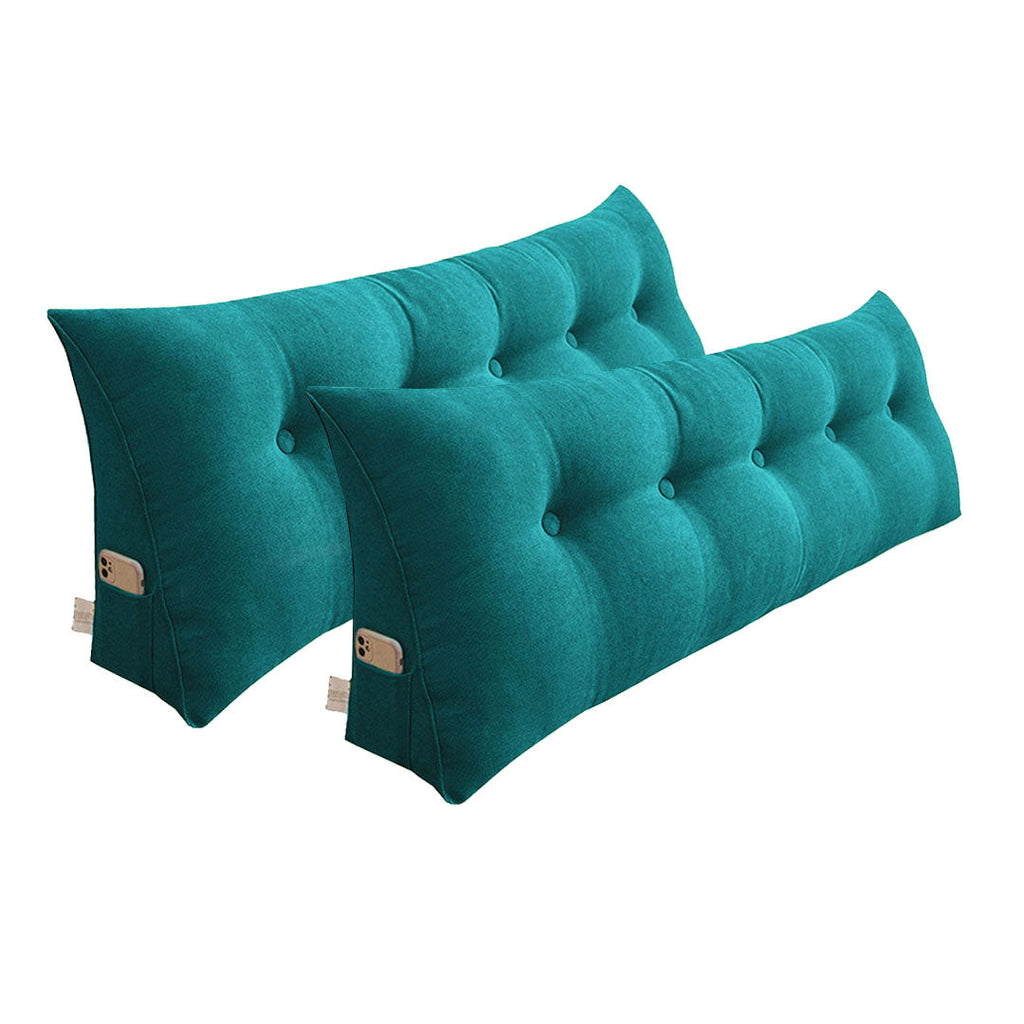 NNEAGS 2X 100cm Blue Green Triangular Wedge Bed Pillow Headboard Backrest Bedside Tatami Cushion Home Decor-0