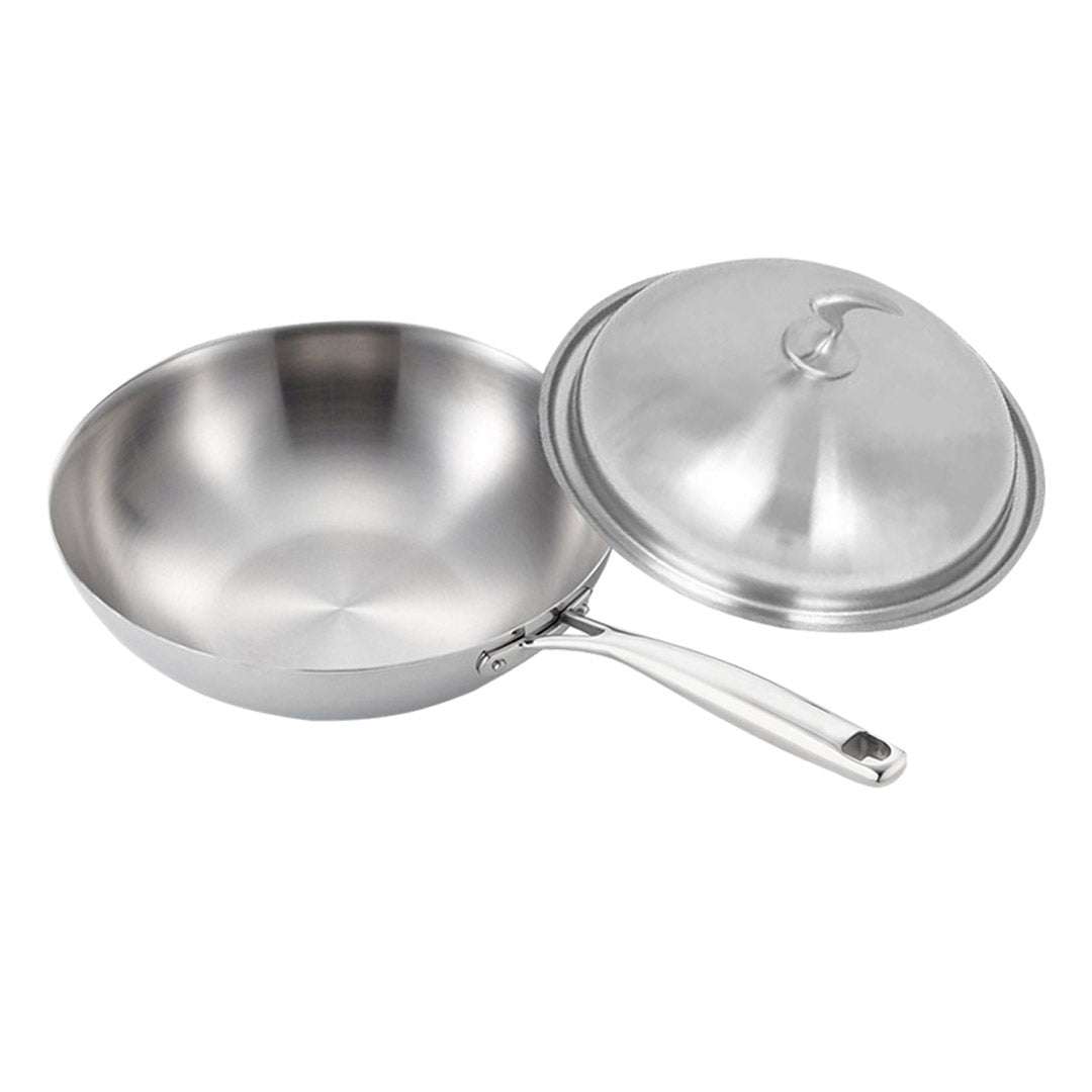 NNEAGS 18/10 Stainless Steel Fry Pan 32cm Frying Pan Top Grade Cooking Skillet with Lid-0