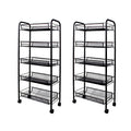 NNEAGS 2X 5 Tier Steel Black Bee Mesh Kitchen Cart Multi-Functional Shelves Portable Storage Organizer with Wheels-0