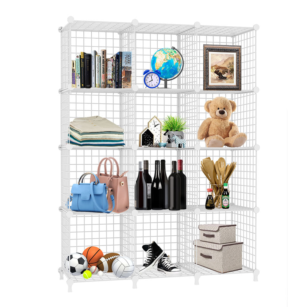 NNEAGS White Portable 12-Cube 3 Column Storage Organiser Foldable DIY Modular Grid Space Saving Shelf-0