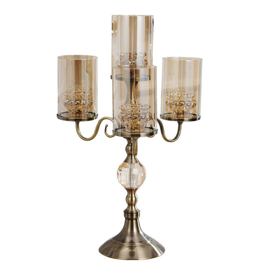 NNEAGS 58cm 4-Slots Glass Candlestick Candle Holder Stand Pillar Glass/Iron Metal-0