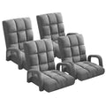 NNEAGS 4X Foldable Lounge Cushion Adjustable Floor Lazy Recliner Chair with Armrest Grey-0