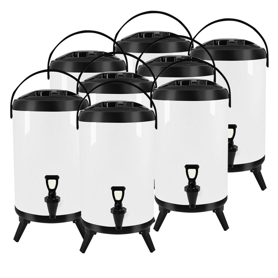 NNEAGS 8X 16L Stainless Steel Insulated Milk Tea Barrel Hot and Cold Beverage Dispenser Container with Faucet White-0