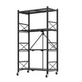 NNEAGS 4 Tier Steel Black Foldable Display Stand Multi-Functional Shelves Portable Storage Organizer with Wheels-0
