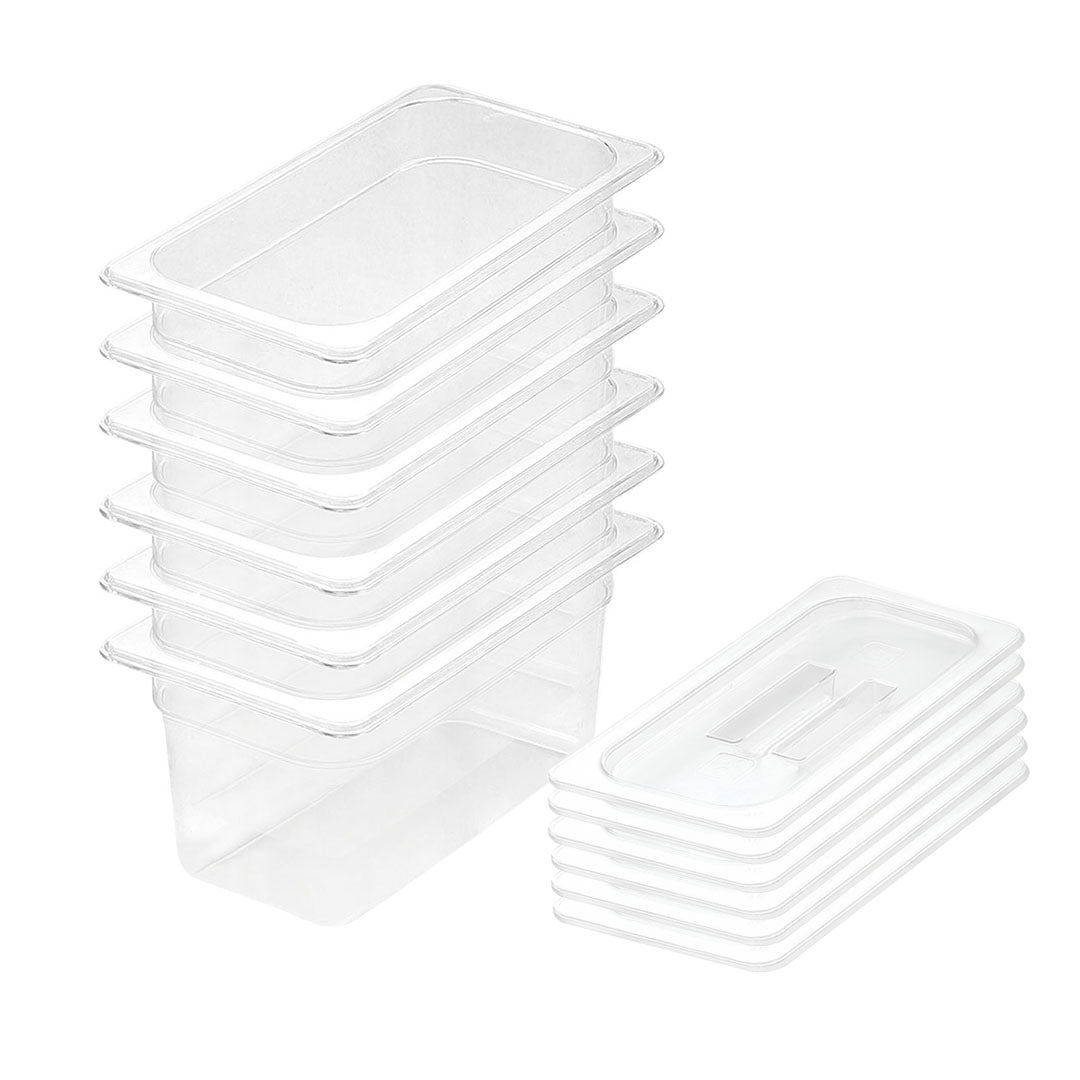 NNEAGS 150mm Clear Gastronorm GN Pan 1/3 Food Tray Storage Bundle of 6 with Lid-0