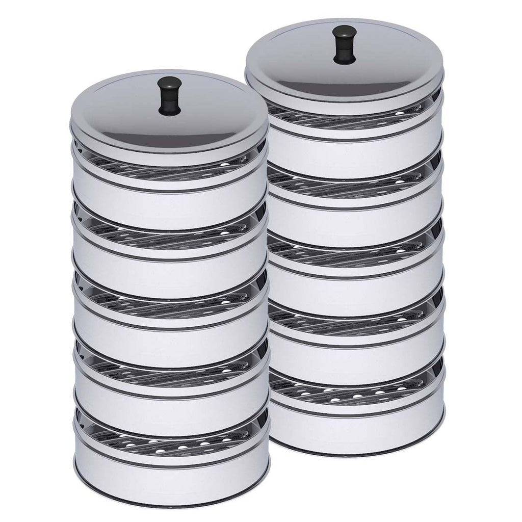 NNEAGS 2X 5 Tier Stainless Steel Steamers With Lid Work inside of Basket Pot Steamers 22cm-0