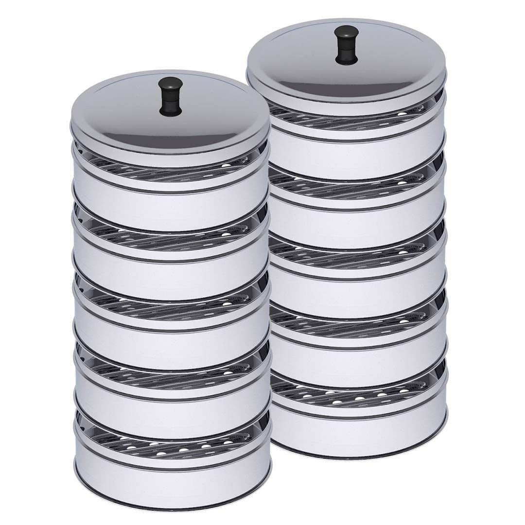 NNEAGS 2X 5 Tier Stainless Steel Steamers With Lid Work inside of Basket Pot Steamers 22cm-0