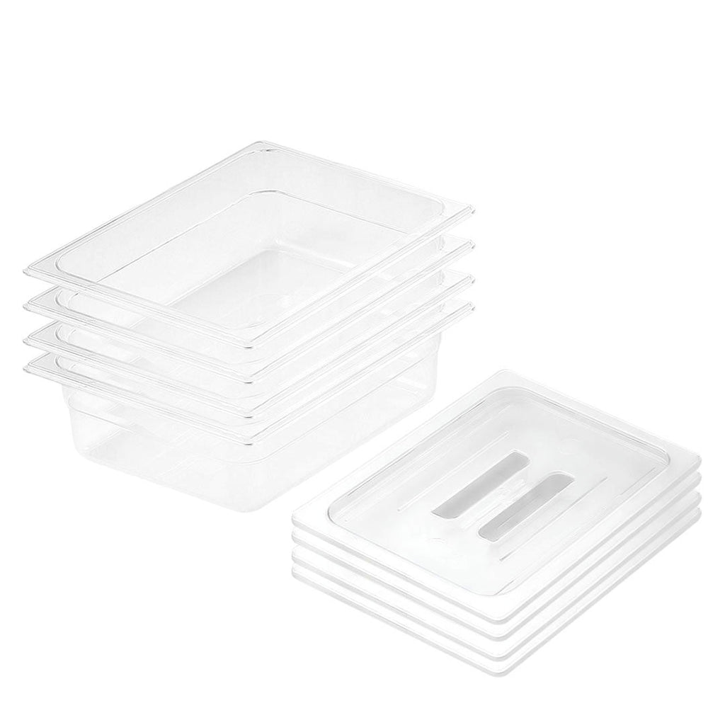 NNEAGS 150mm Clear Gastronorm GN Pan 1/2 Food Tray Storage Bundle of 4 with Lid-0
