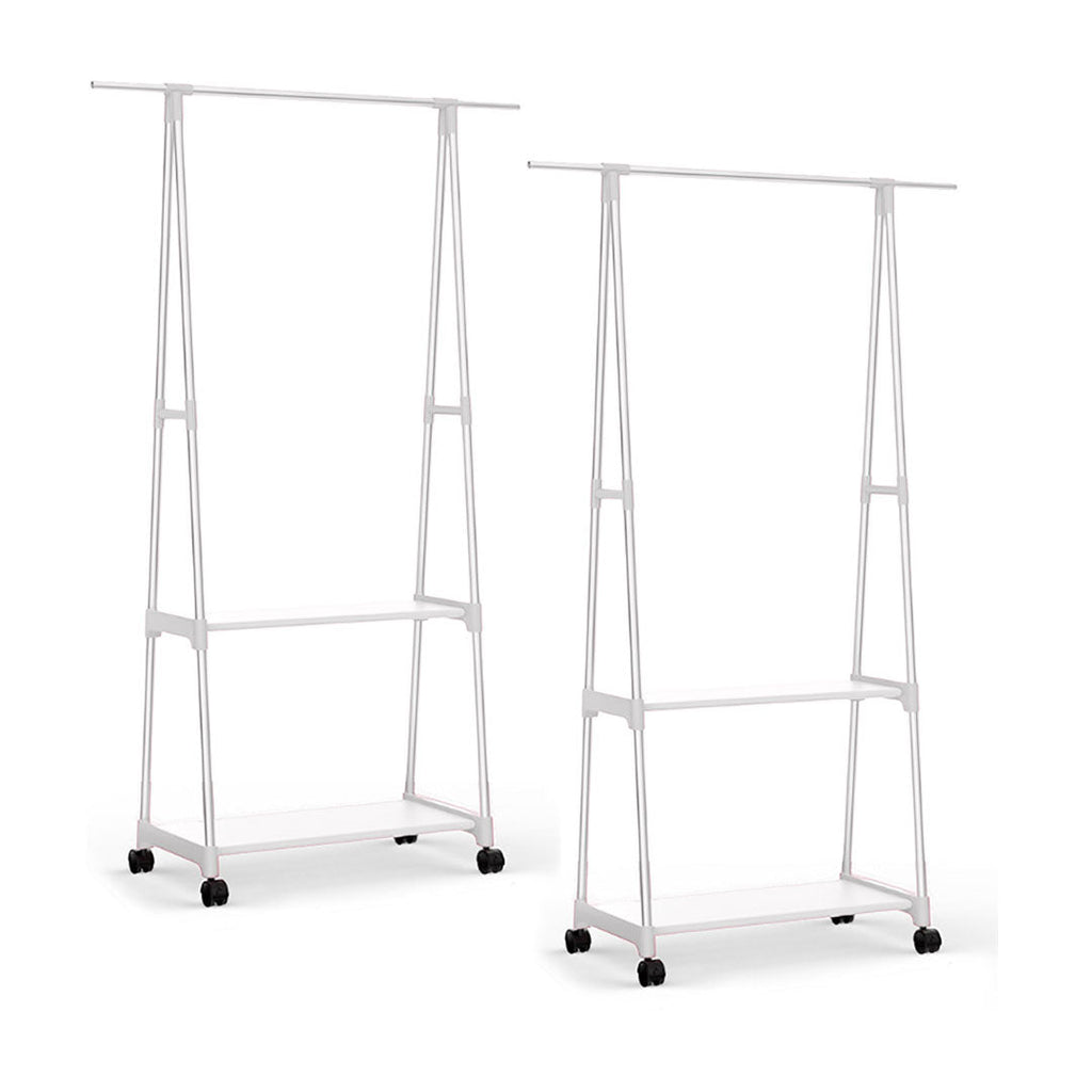 NNEAGS 2X 2-in-1 Organiser Clothes Shoe Rack Space-Saving Triangular Storage with Wheels White-0