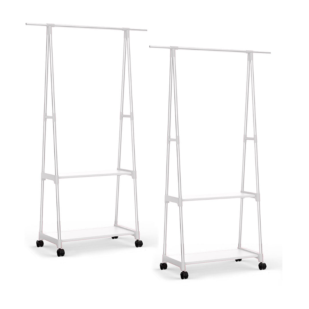 NNEAGS 2X 2-in-1 Organiser Clothes Shoe Rack Space-Saving Triangular Storage with Wheels White-0