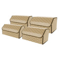 NNEAGS 4X Leather Car Boot Collapsible Foldable Trunk Cargo Organizer Portable Storage Box Beige/Gold Stitch Large-0