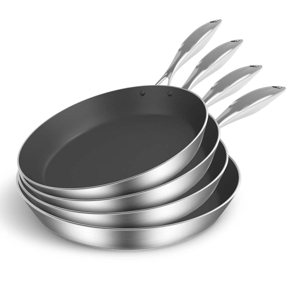 NNEAGS 4X Stainless Steel Fry Pan Frying Pan Induction FryPan Non Stick Interior Skillet-0