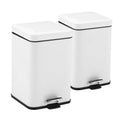 NNEAGS 2X Foot Pedal Stainless Steel Rubbish Recycling Garbage Waste Trash Bin Square 6L White-0