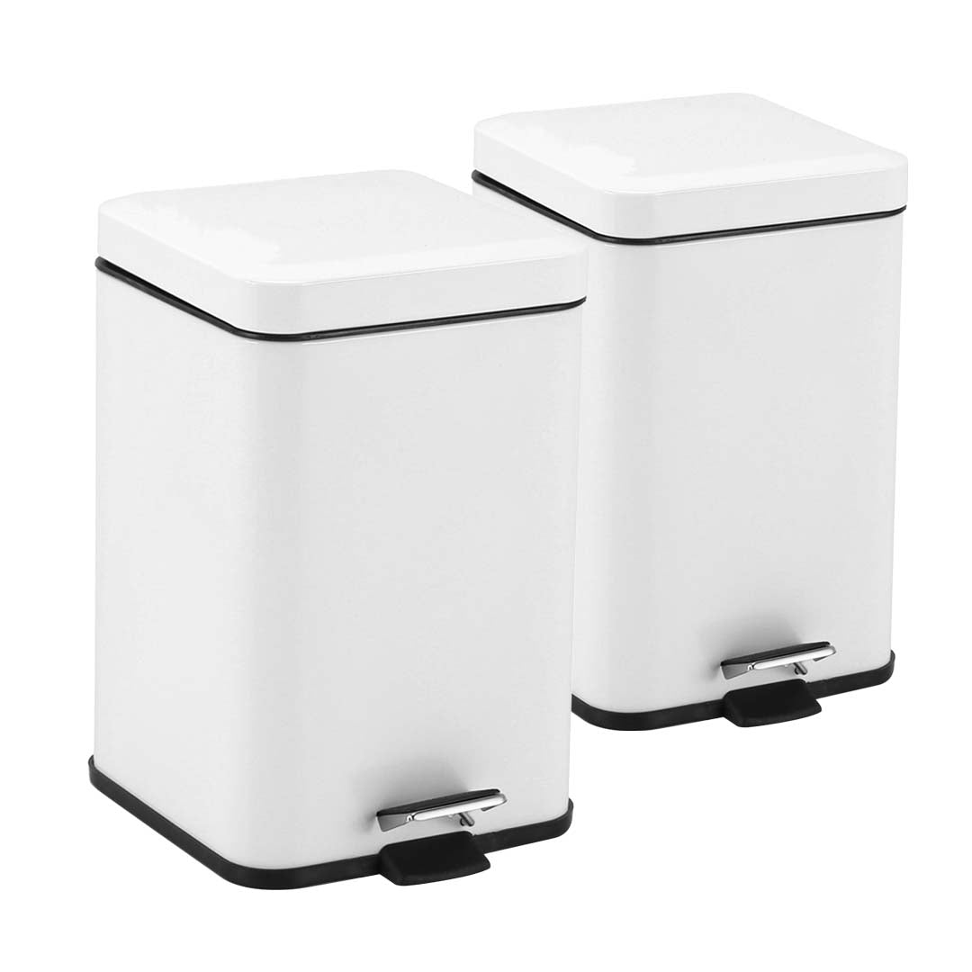 NNEAGS 2X Foot Pedal Stainless Steel Rubbish Recycling Garbage Waste Trash Bin Square 6L White-0