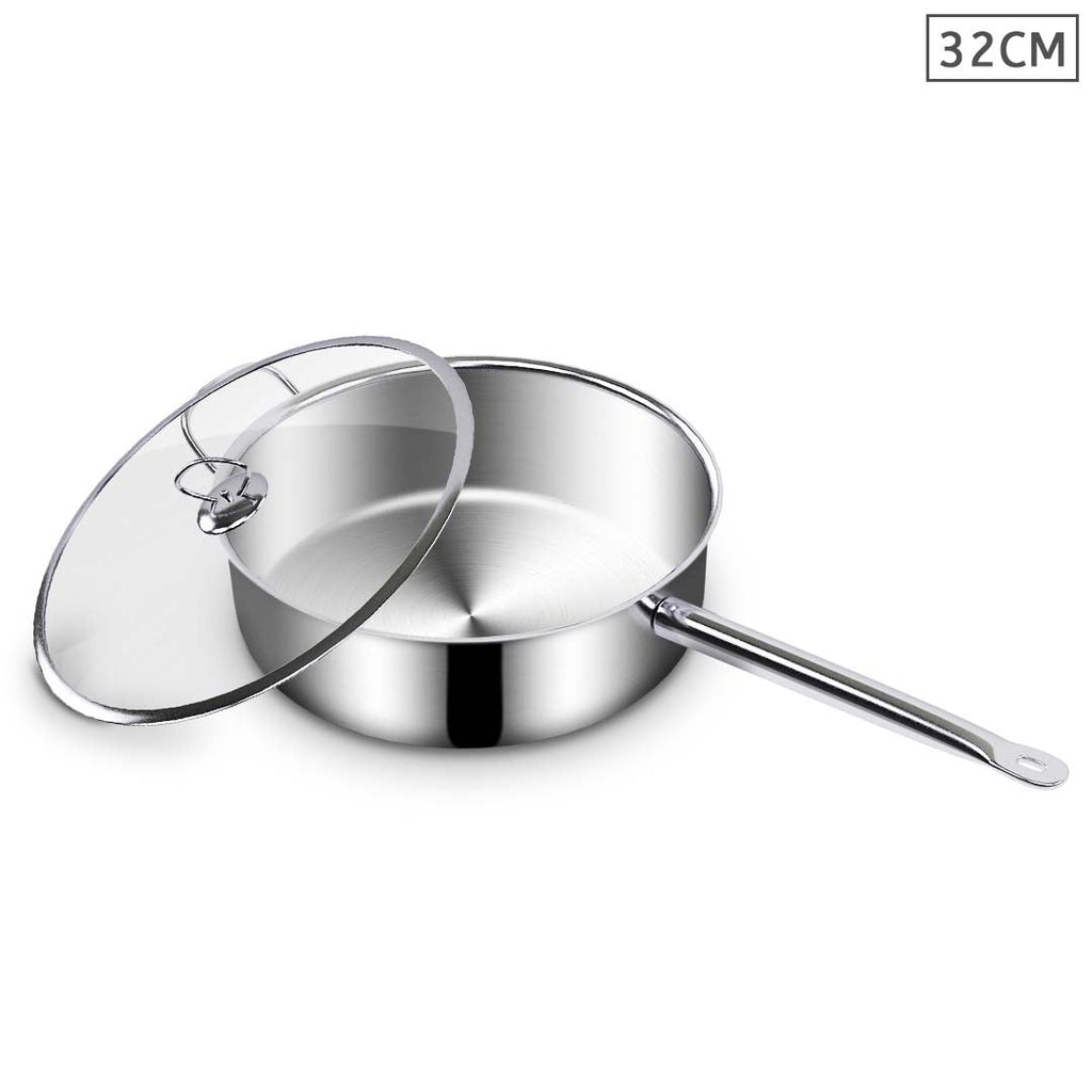 NNEAGS 32cm Stainless Steel Saucepan Sauce pan with Glass Lid and Helper Handle Triple Ply Base Cookware-0