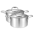 NNEAGS 2X 26cm Stainless Steel Soup Pot Stock Cooking Stockpot Heavy Duty Thick Bottom with Glass Lid-0