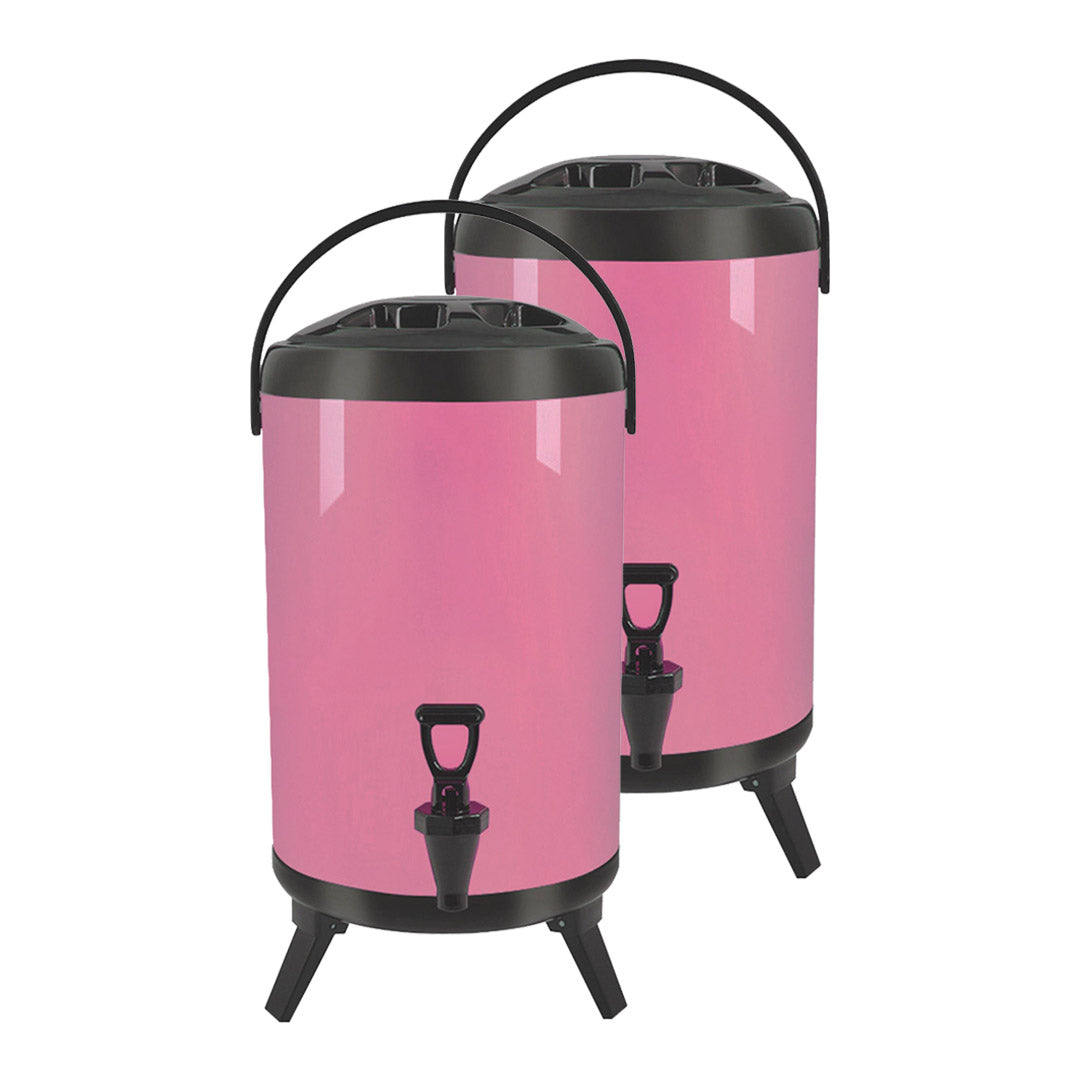NNEAGS 2X 12L Stainless Steel Insulated Milk Tea Barrel Hot and Cold Beverage Dispenser Container with Faucet Pink-0